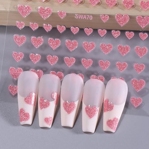 Valentine’s Day Nail Art Stickers Decals 3D Embossed Romantic Red Pink Heart