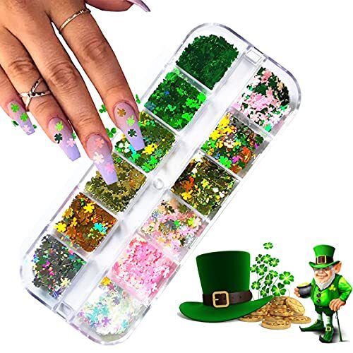 St. Patrick’s Day Nail Art Glitters Green Clover Flakes Nail Sequins 3D
