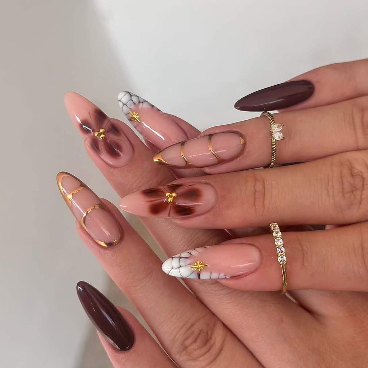 24Pcs French Press On Nails Short Oval Red Hawaii Flower Summer Stick On Nail