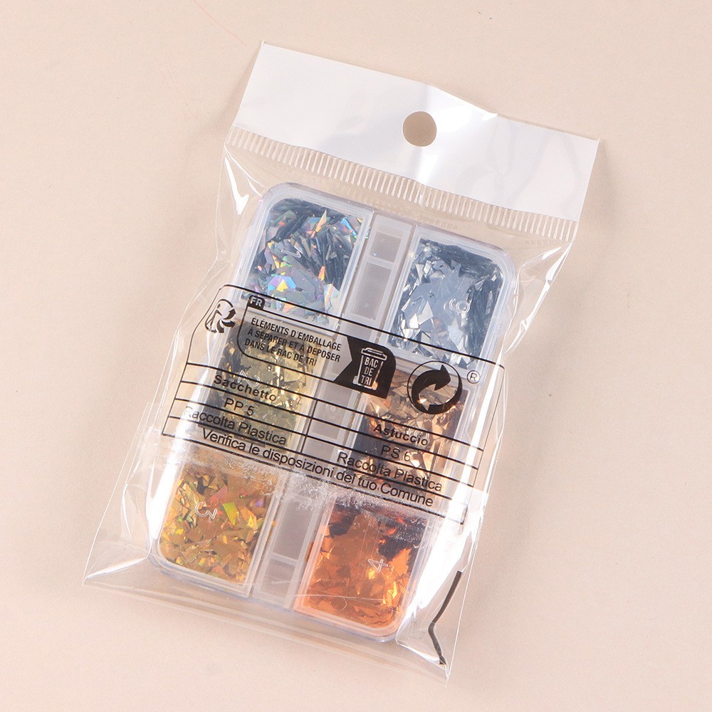 6 Grids Irregular Fragments Nail Glitter Sequins Mixed Colors Flakes Nails Decor