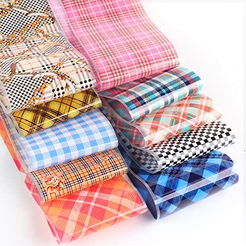 Holographic Nail Foil Transfer Stickers Decals, Striped Lattice Nail Plaid