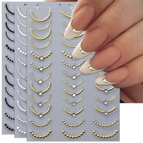 Rhinestone Studded French Line Nail Art Rhinestone 3 Colors French Smile Line