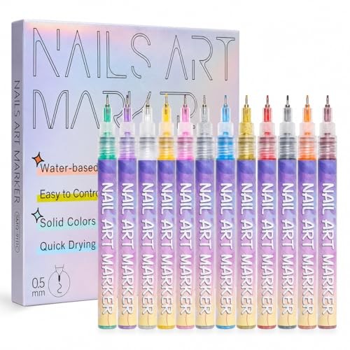 DIY Graffiti Nail Art Pens, Water-Based Nail Design Markers, TYPE1:12 COLORS