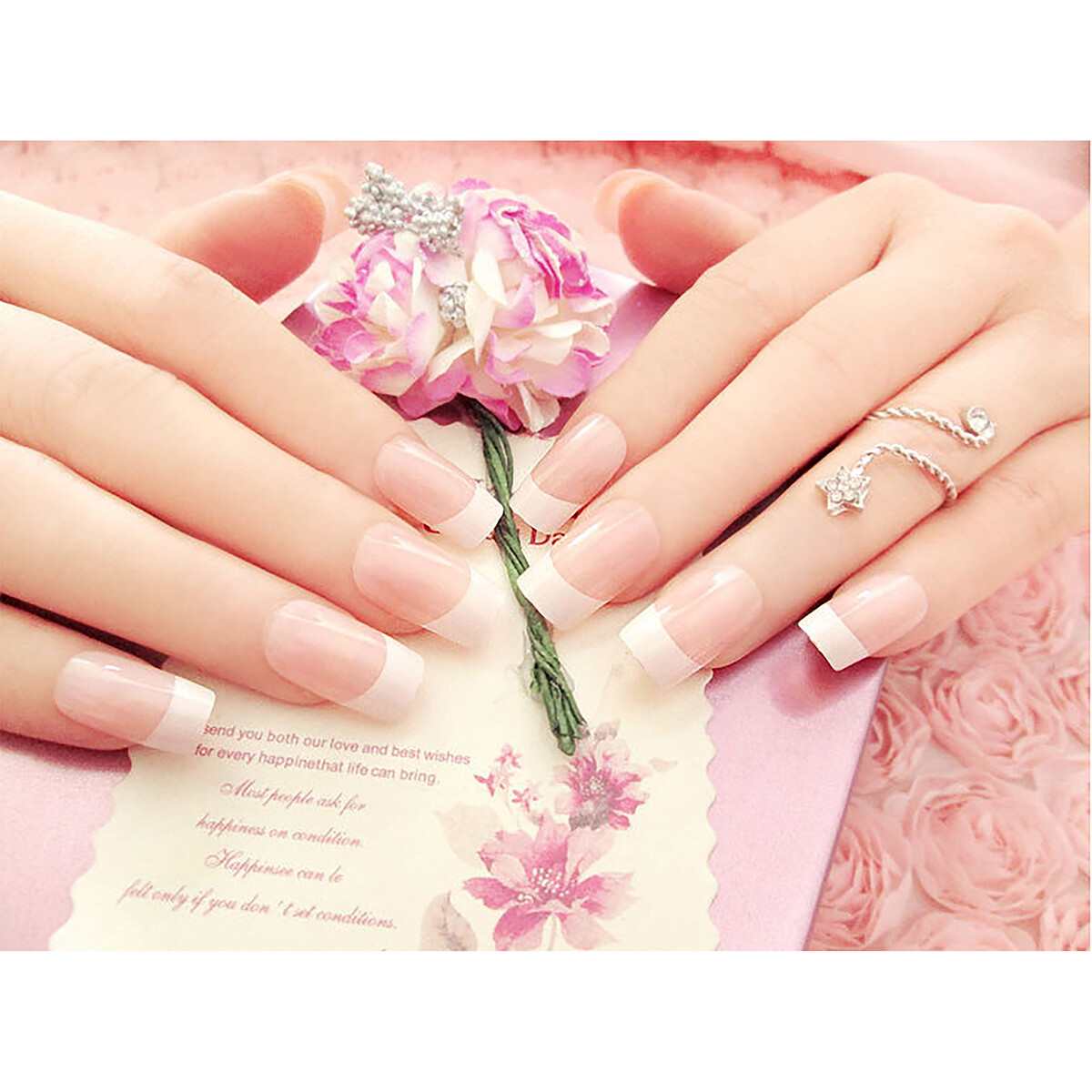 24pcs Press on Nails Ready Fake Nails Nail Art Natural White Color Set