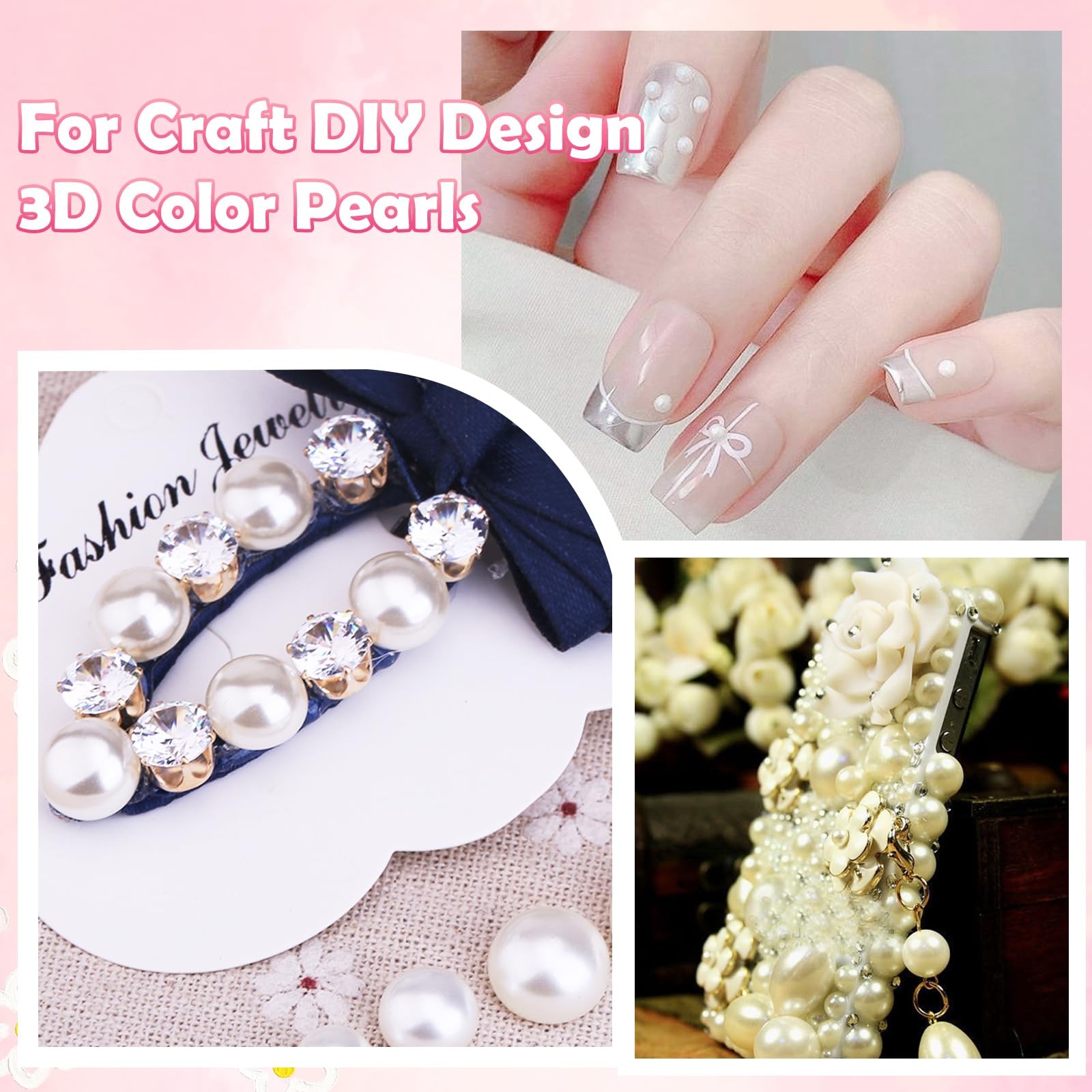 9000Pcs Blue Mermaid White Pink Flatback Pearls for Crafting for Nails Art