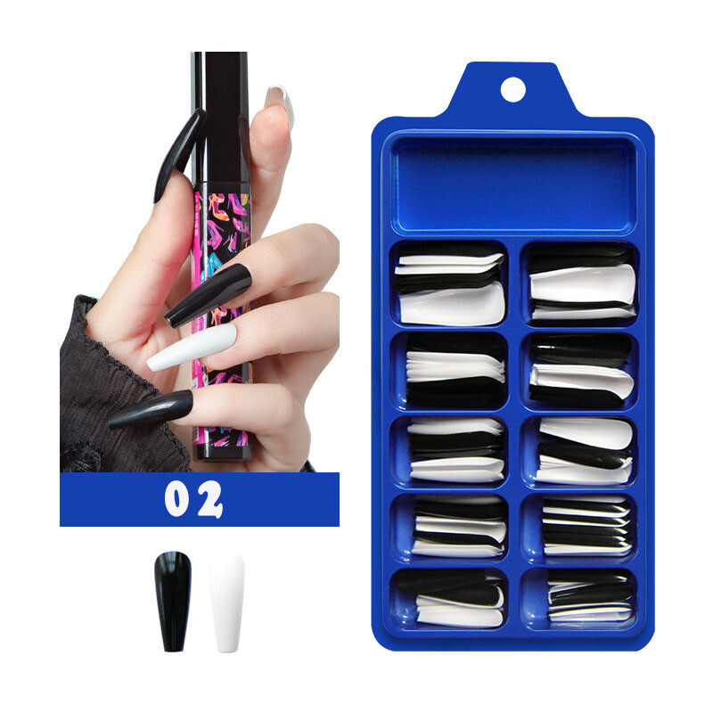 100PCS False Nails Art Tips Long Artificial Fake Stick On Full Cover Reusable