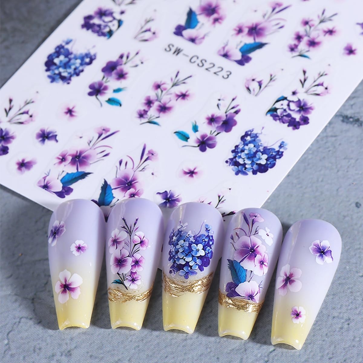 Flower Nail Art Stickers 3D Self-Adhesive Decals 6PCS Style4