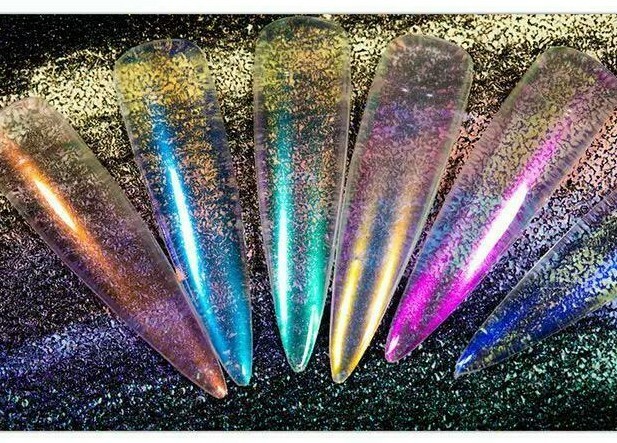 AURORA Transparent Magic Nail Powder Candy Colours Neon CHROME Mirror Mermaid UK