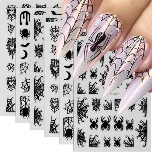 8 Sheets Spider Nail Art Stickers, Halloween Nail Decals 3D Halloween Style