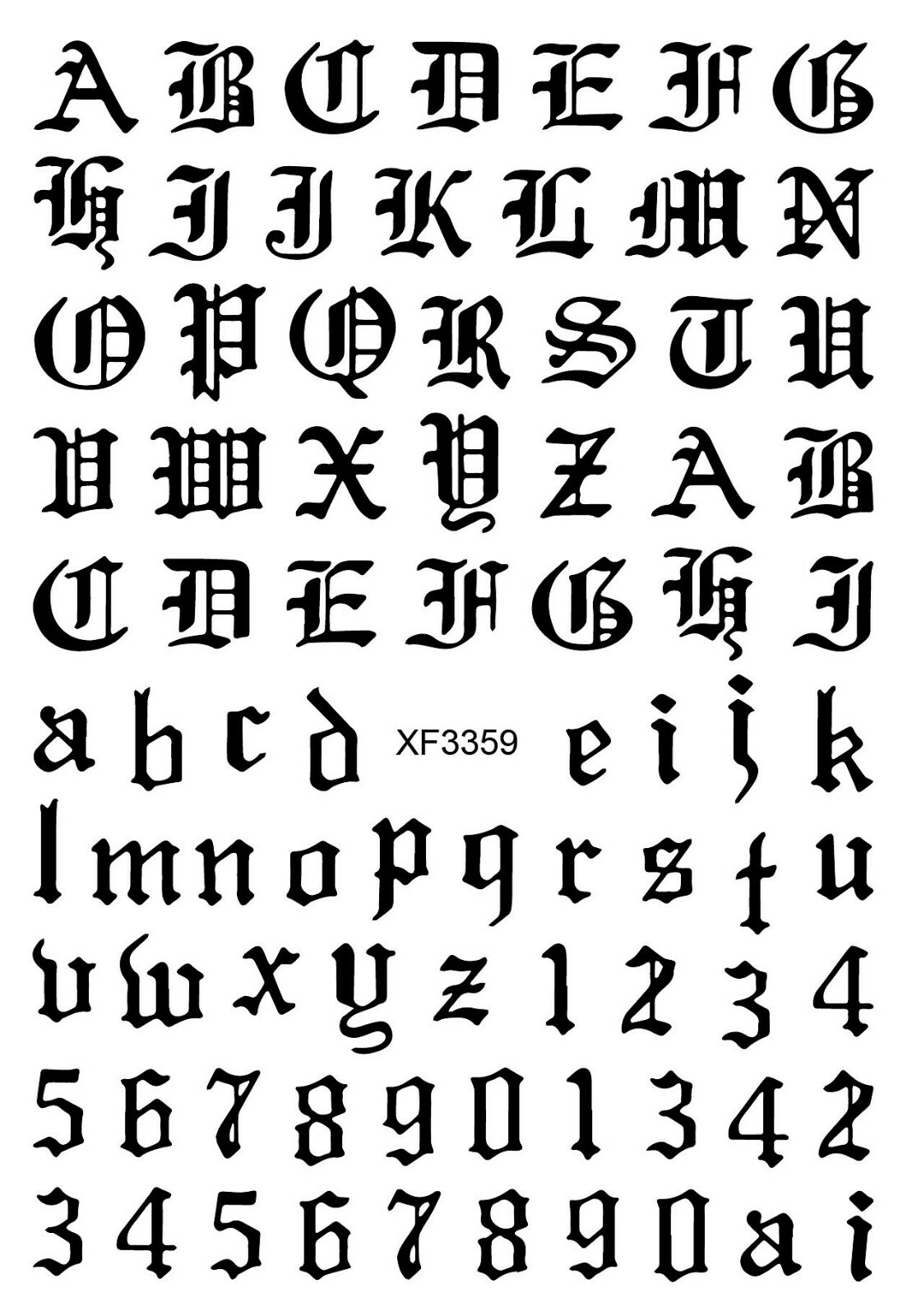 Art Latin Roman English Alphabet Letters Numbers 3D Nail Art Sticker 9 Colors
