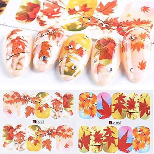 12 Sheets Fall Nail Art Decals Nail Stickers Thanksgiving Nail Art Maple Leaf