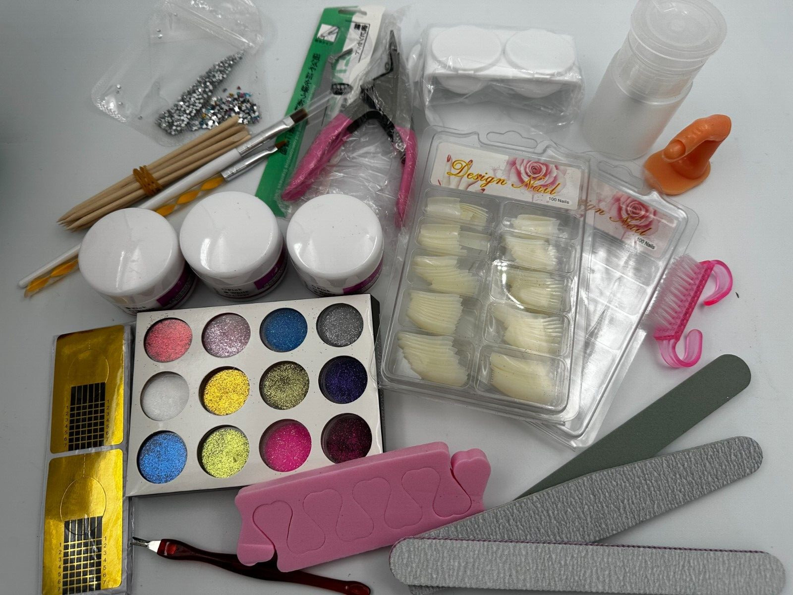 21 Nail Kit Acrylic Powder Glitter Beginner Art Manicure Tool Tips Brush Set