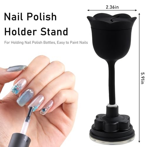 No Spill Nail Polish Holder Stand, Rotatable Flower Shape Bottle Flower-Black