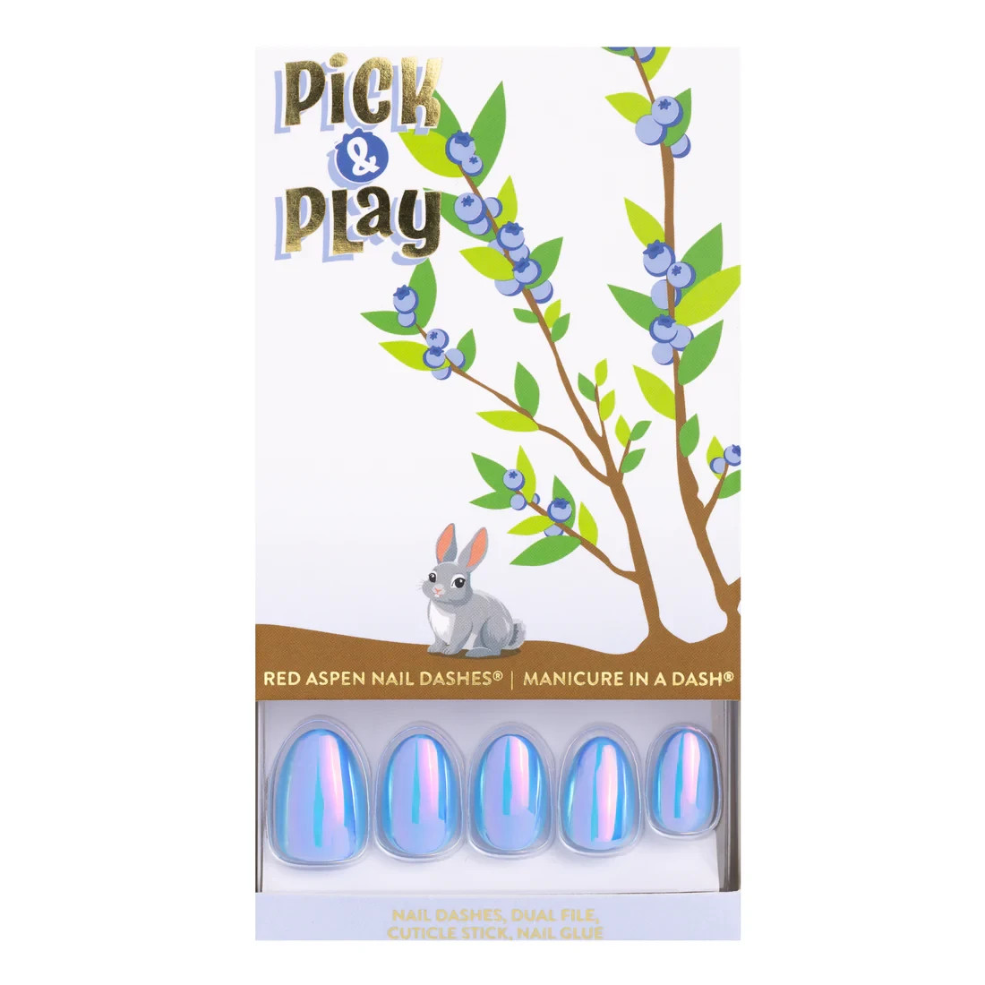Red Aspen Press On Nails- Easy & Effortless, Estella Blue Short Almond