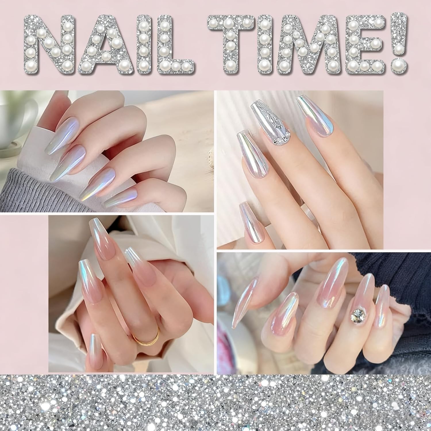 Iridescent Mermaid Chrome Nail Powder White Pearlescent Mirror Effect