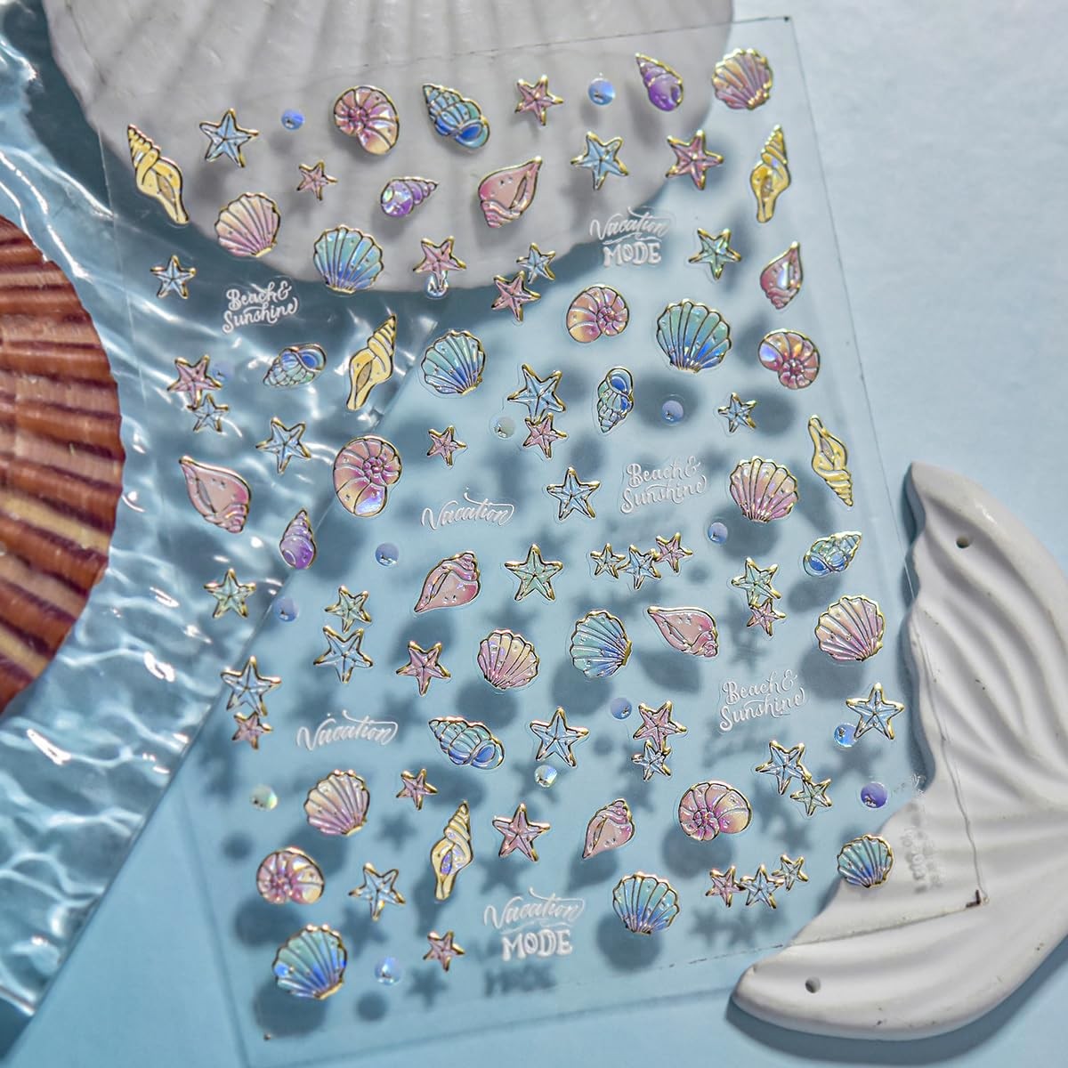 1 Sheet Marine Life Nail Stickers Shell Light Nail Design Stickers 5D Embosse…