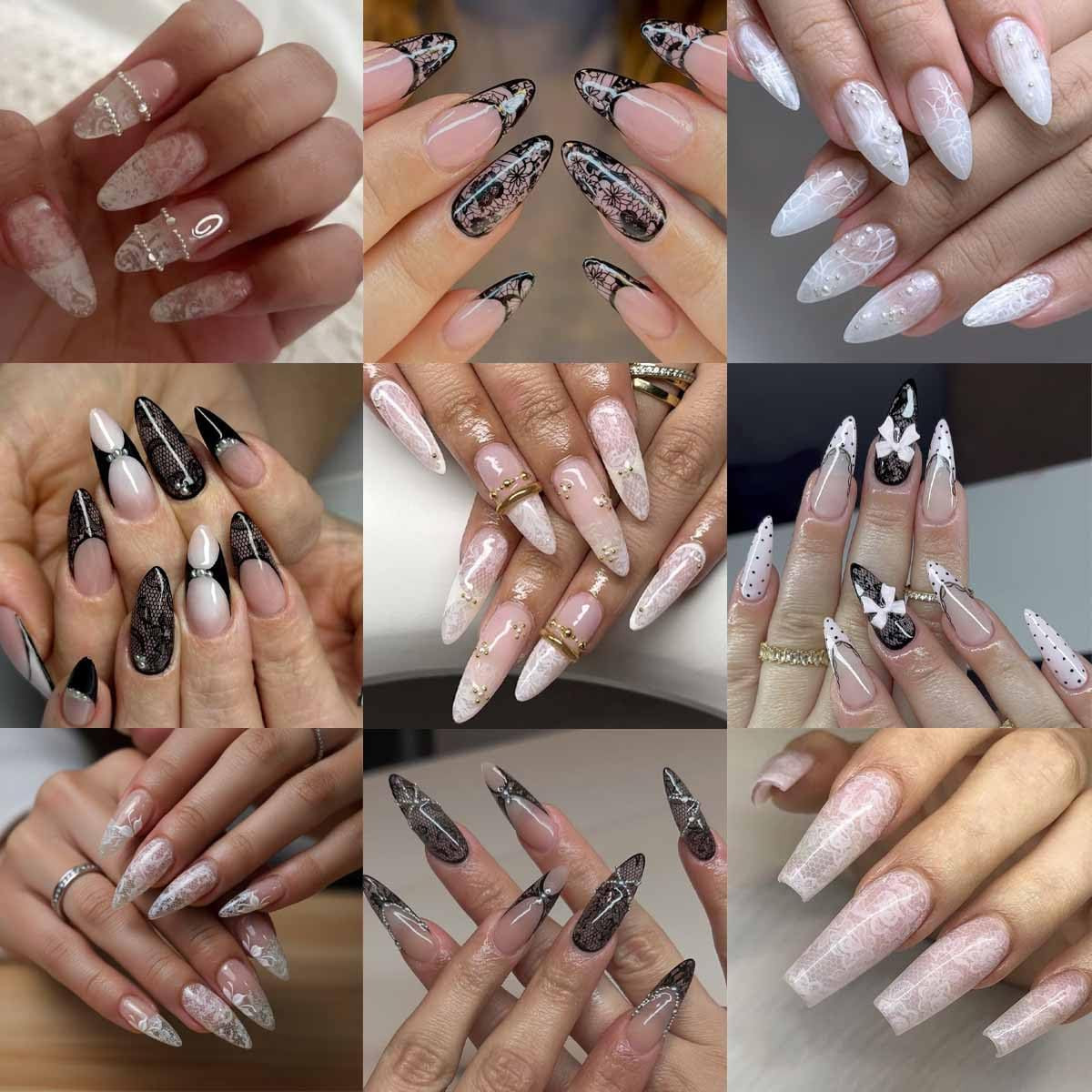 10 Rolls Lace Nail Foil Black White Transfer Stickers for Women | Floral Rose De