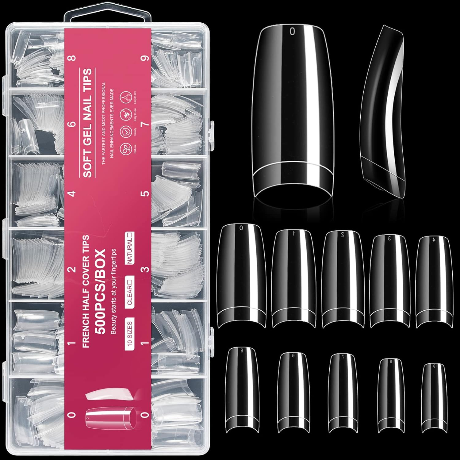 500 Pack Clear False Nail Tips 10 Sizes Acrylic French Nails for Extensions