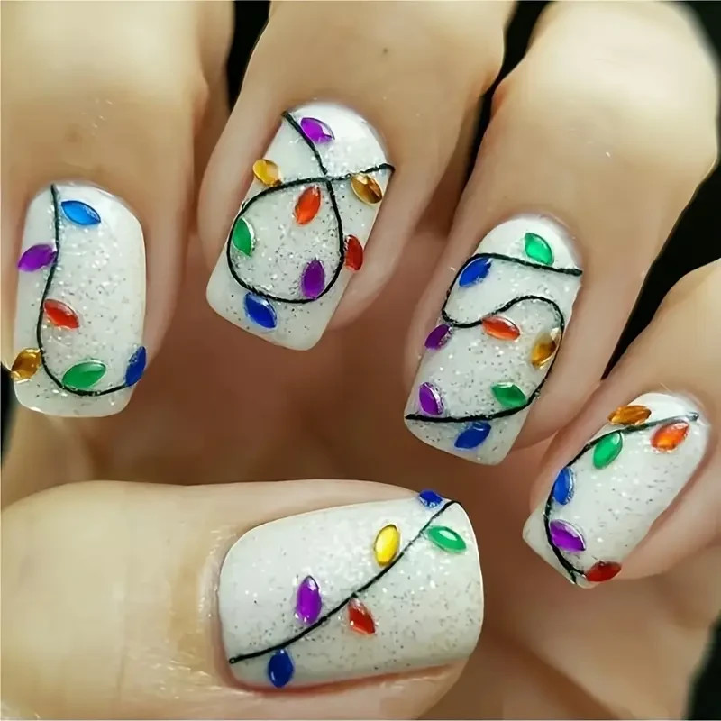 Nail Art Stickers Festive Christmas Fairy Lights Pattern Winter Decals