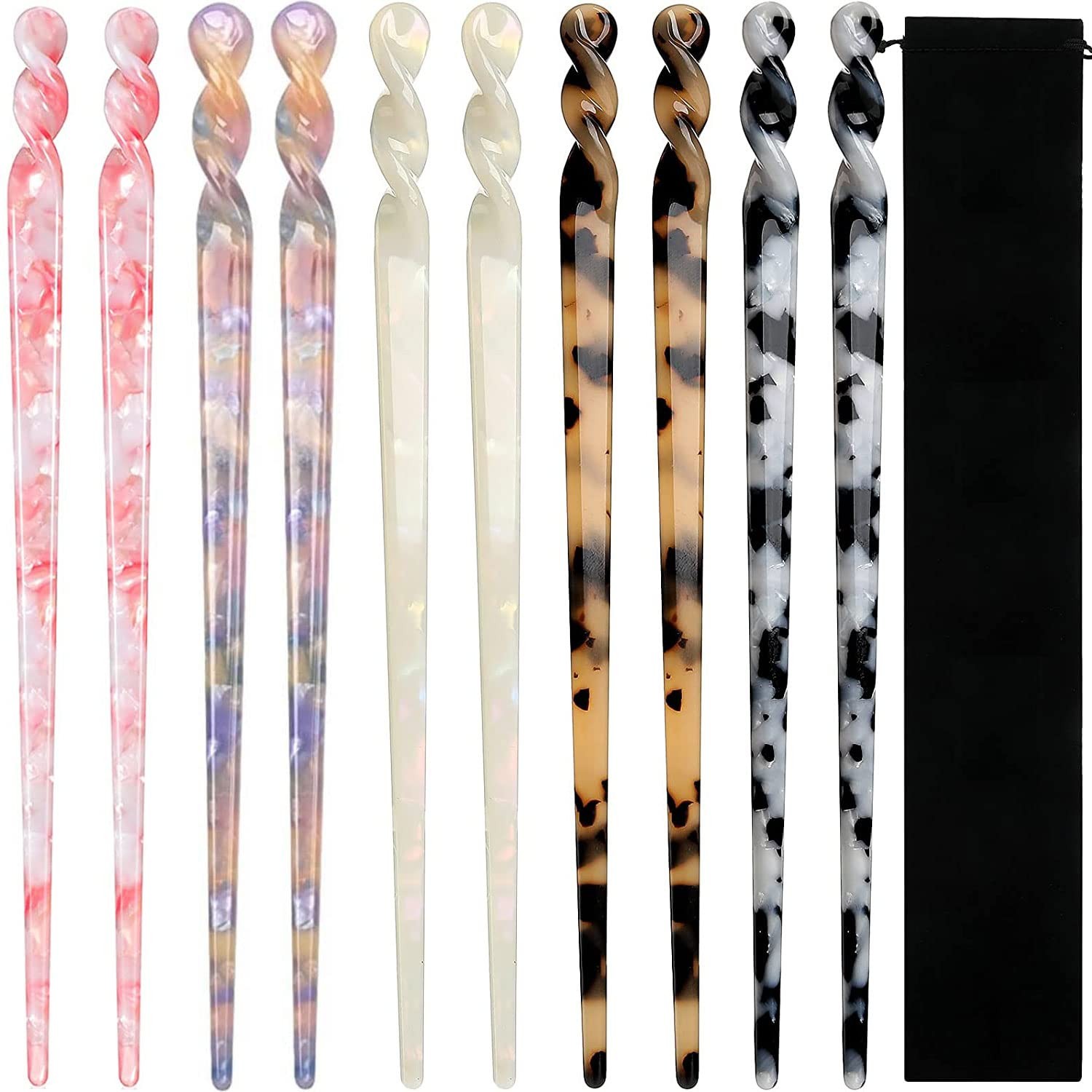 10 Pieces Acetate Hair Sticks Leopard Print Pins, Tortoise Shell Vintage