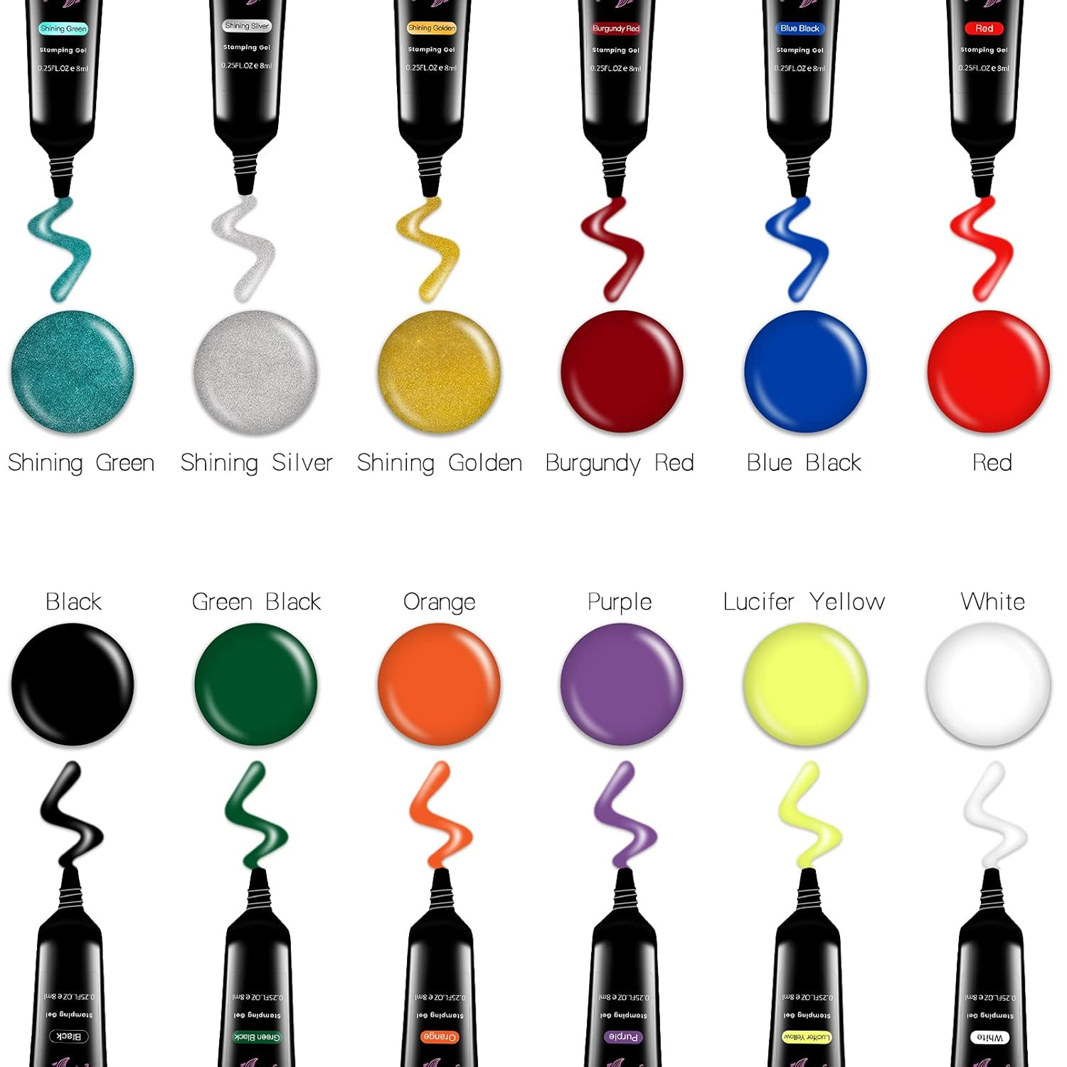 Stamping Nail Polish Gels, 12 Colors Stamping Gels 0.25 Fl Oz Soak off Printed G