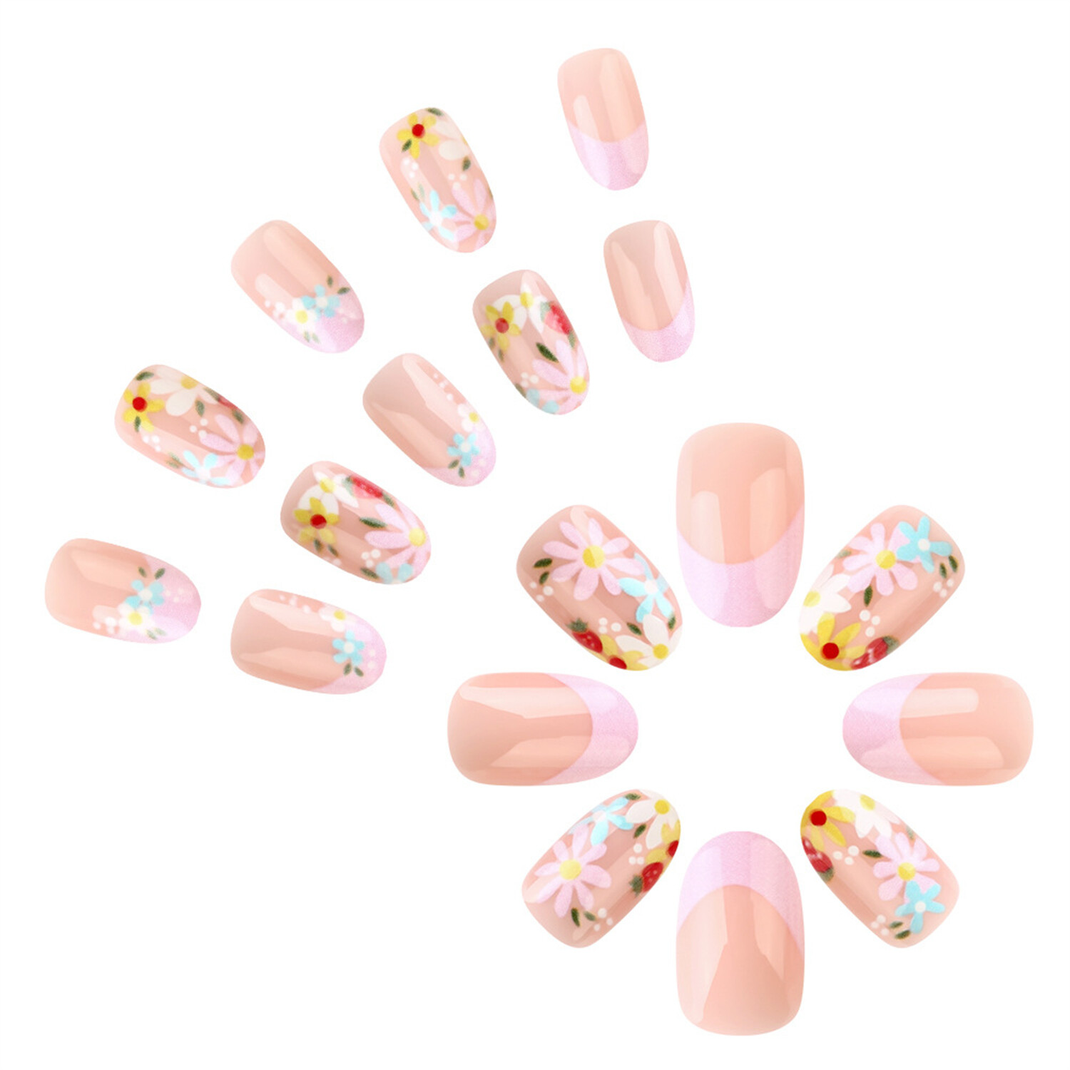 Short Oval Press-On Fake Nail Spring Summer Colorful Flowers Manicure 24pcs