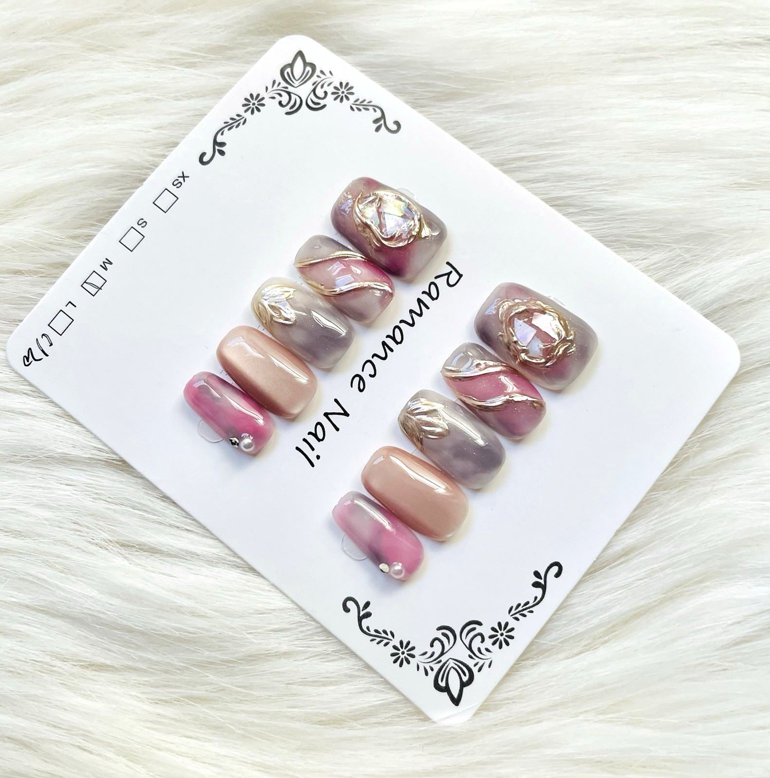 Pink Purple Ombre Cateye Premium Press On Nails Size Medium, Short Length Square