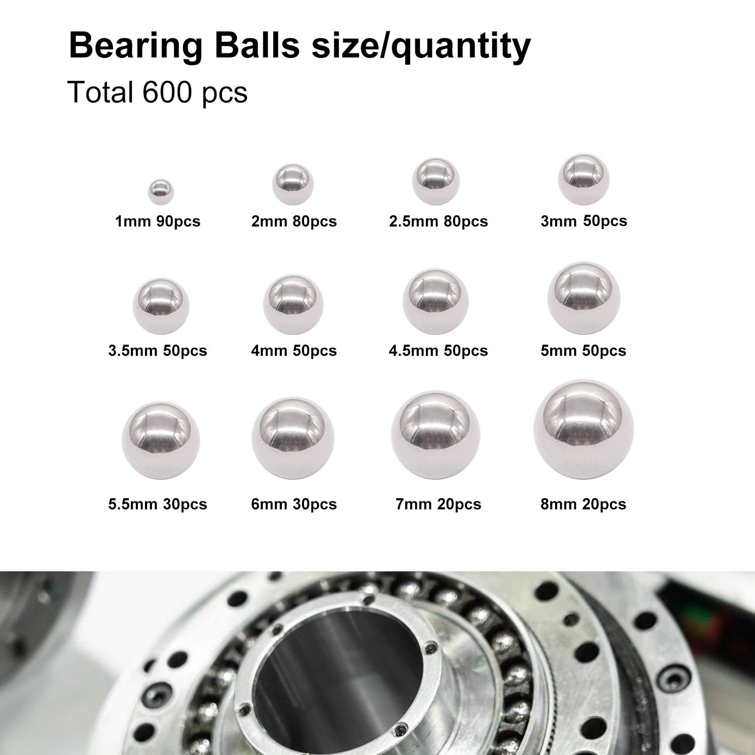 600pcs 12 Size Stainless Steel Precision Steel Balls 1-8mm Metric Bicycle Bea…