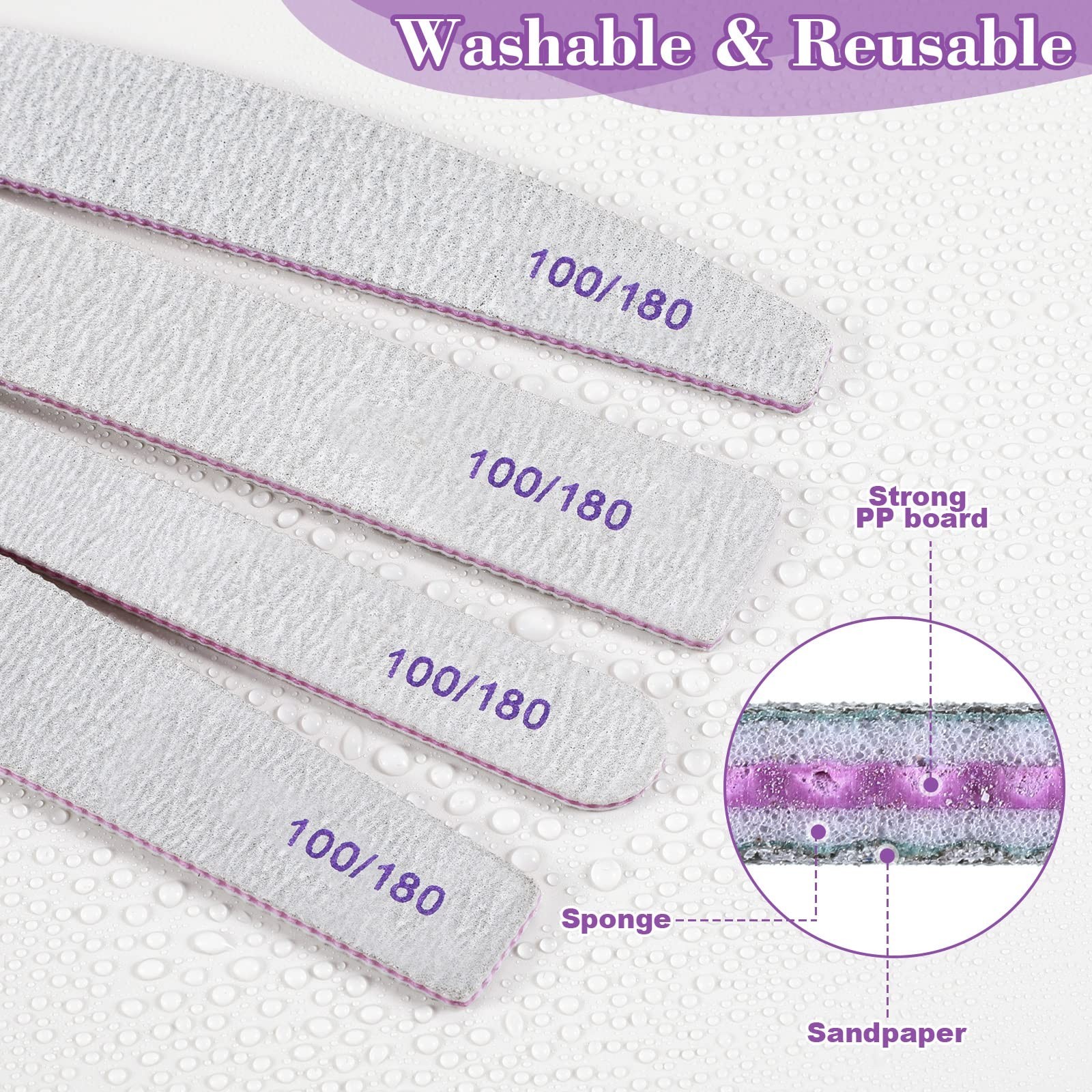 200 Pcs 4 Styles Nail Files Bulk 100/180 Grit Double Sides Professional Reusa…