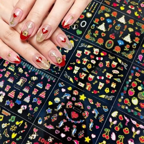 30 Sheets Valentine’s Day Nail Stickers 3D Embossed Love Heart Nail Art Style-1