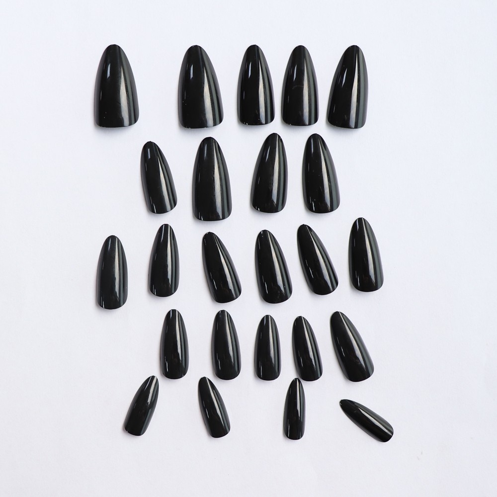 24Pcs Black Long Ballet Press on Nails Acrylic Square False Nails Almond Nail Ar