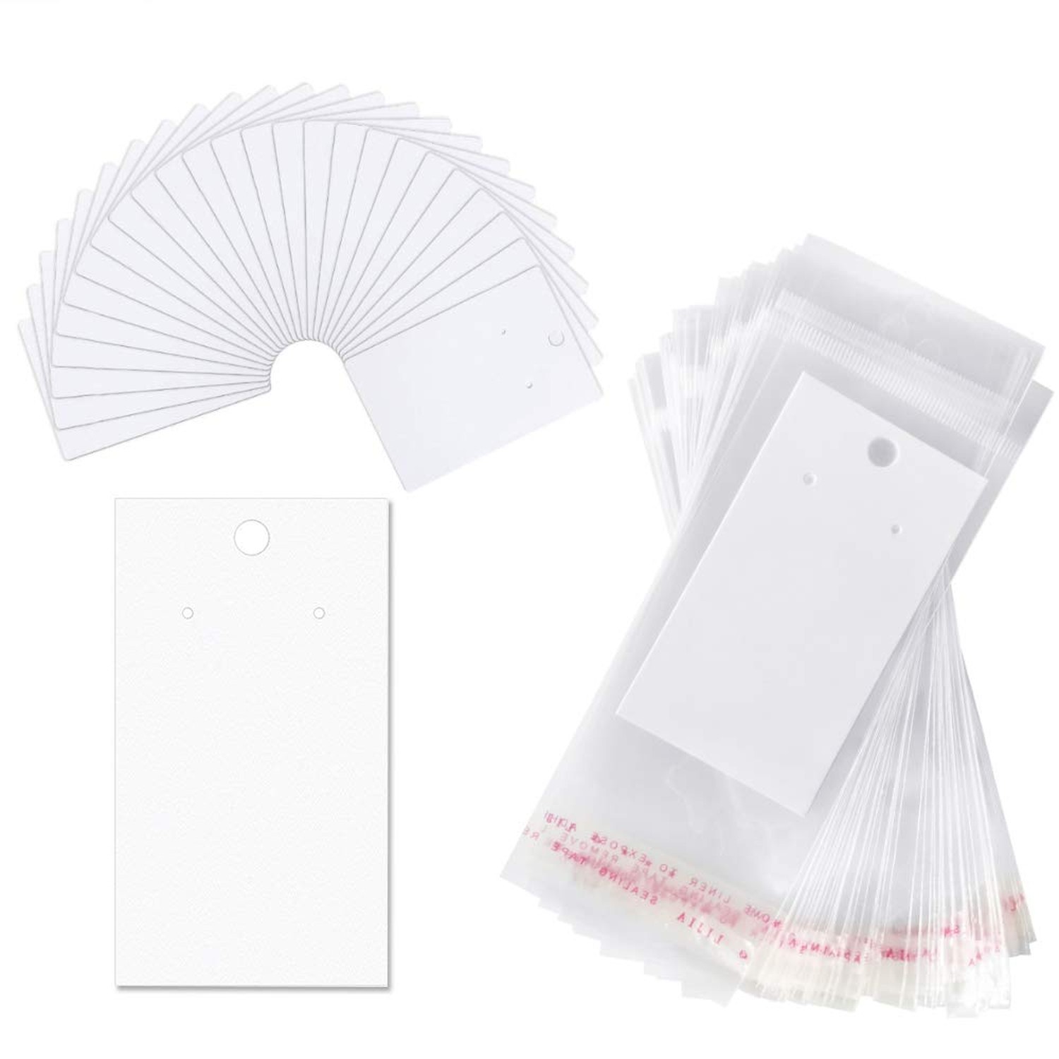 Paper & Plastic Jewelry Earrings Display Cards Rectangle White W/Self-Seal Ba…