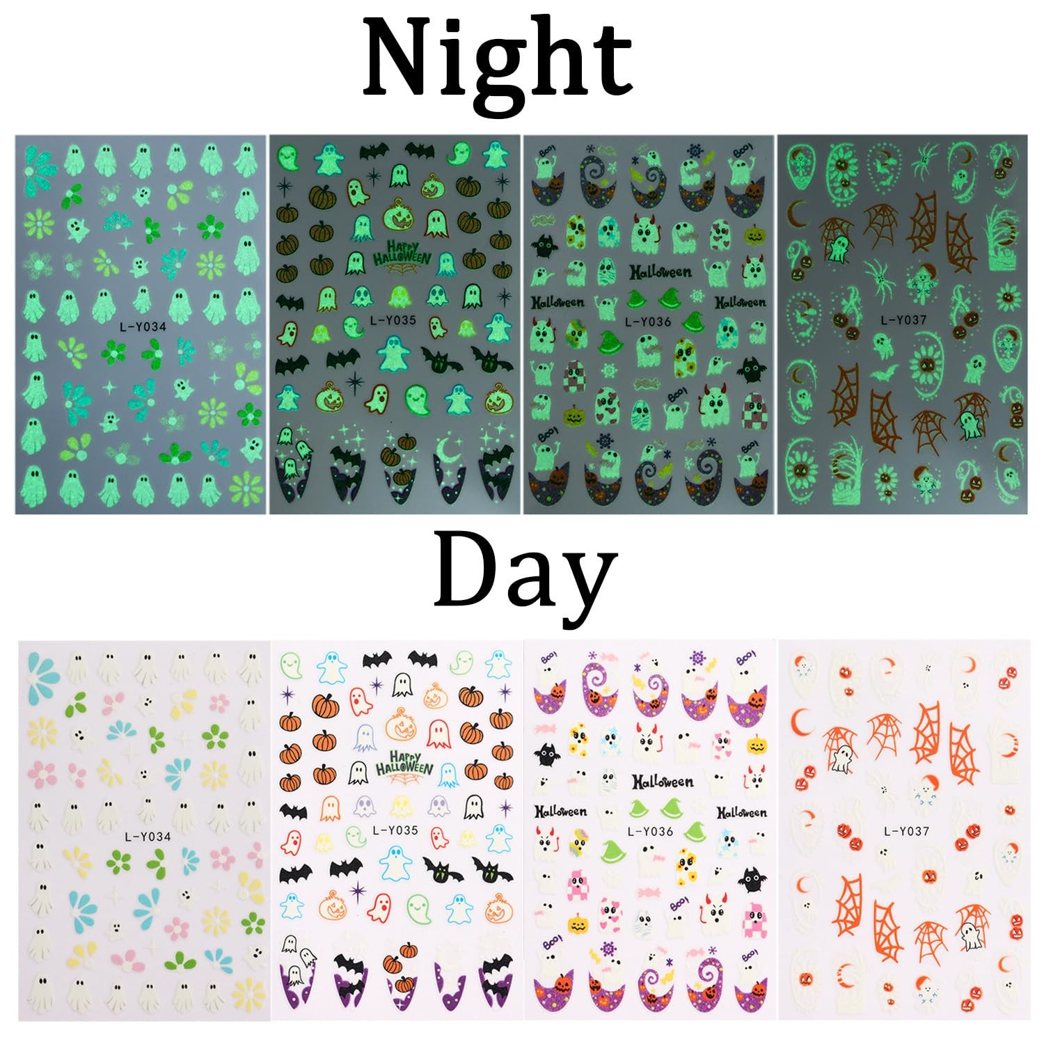 Halloween Nail Stickers for Nail Art Glow in The Dark 3D Self-Adhesive Supplies