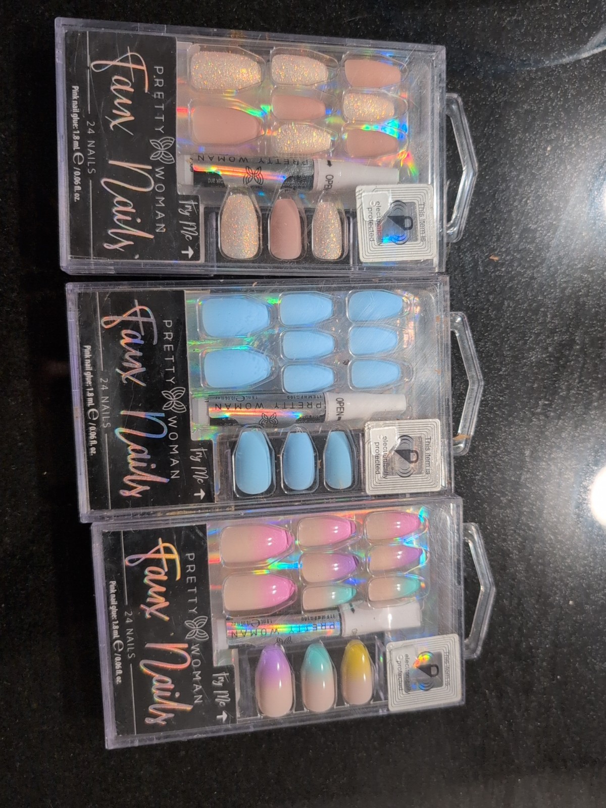 x3 Lot Pretty Woman Faux Nails #MN121 Solid Baby Blue