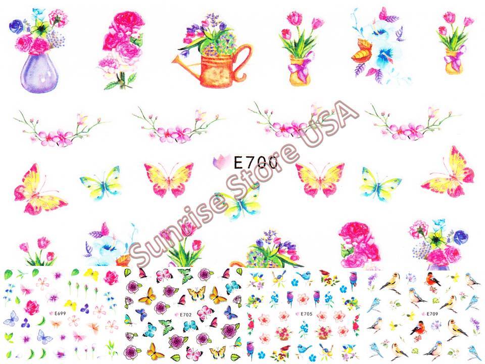 11 Designs 3D Nail Art Sticker Butterfly Birds Flower Vase Rose Insects Decals