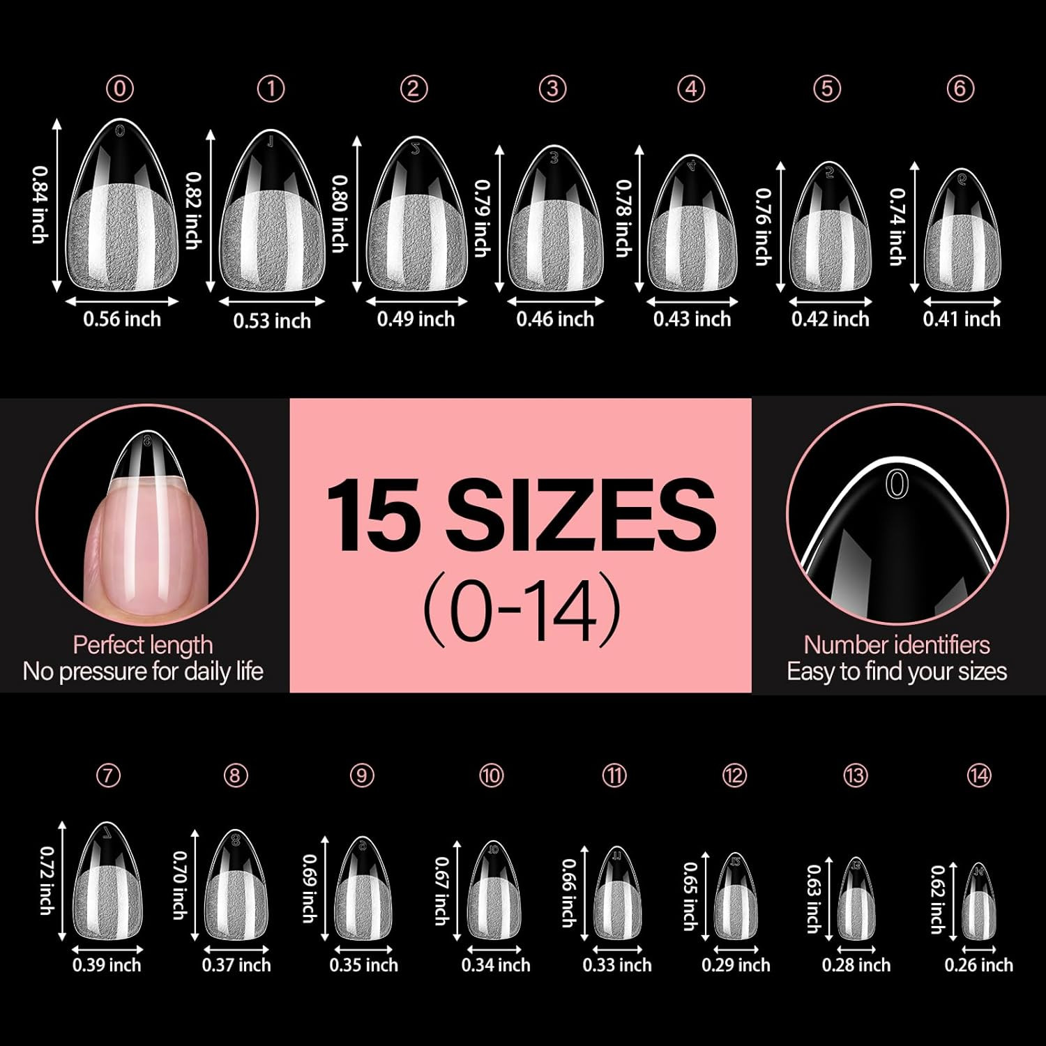 Short Almond Nail Tips – 15 Sizes 120Pcs Half Matte False Nail Tips Pre-Shaped S