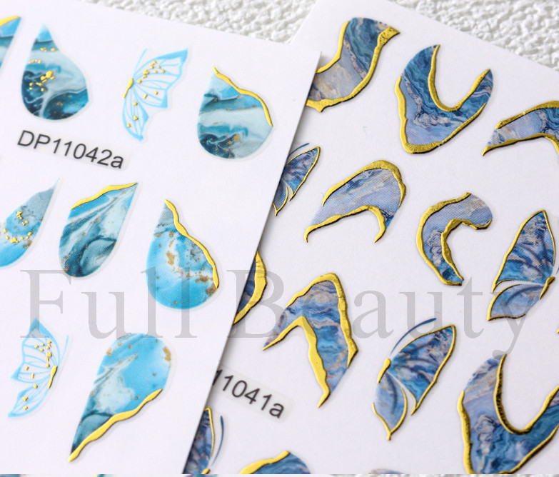 4 Sheets 3D Marble Nail Art Wraps Gold Swirl Stripe Stickers Self Adhesive NS2