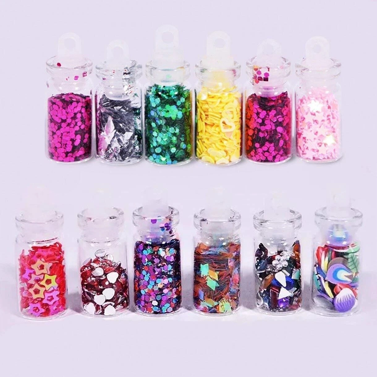 SYGA Acrylic 3D Glitter Powder Manicure Nail Stickers Set of 48 (Multicolour)