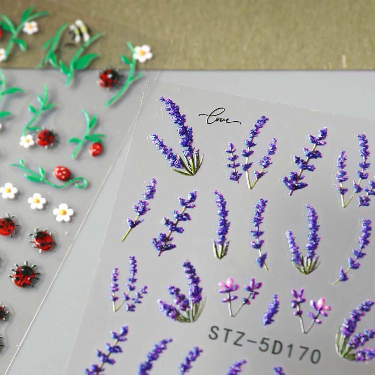 Flower Nail Art Stickers Decals 5D Embossed Purple Lavender Vine Nail Stickers 3