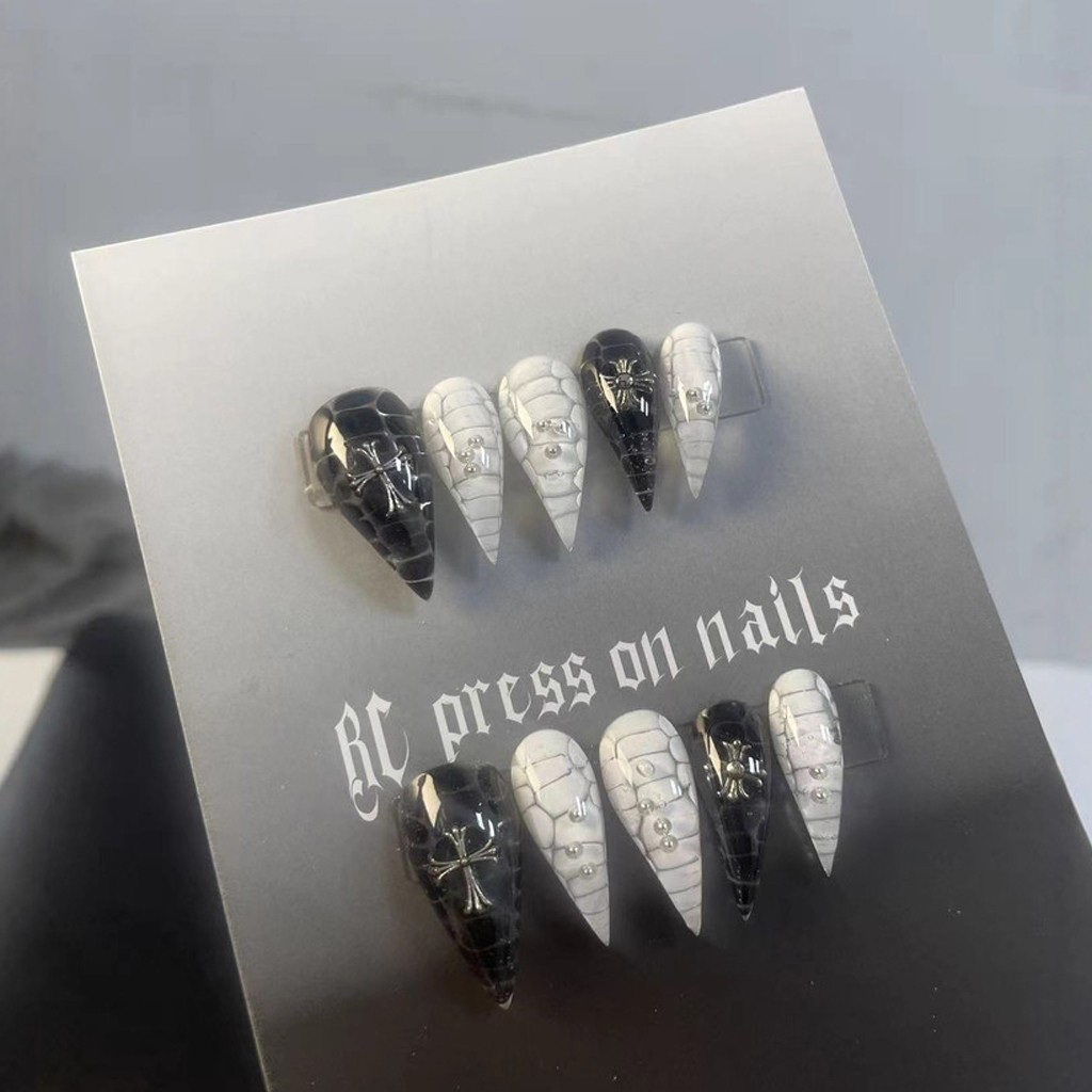 Handmade Press On Nail Dragon Claw Crocodile Pattern Eagle Claw Type Fake Nail