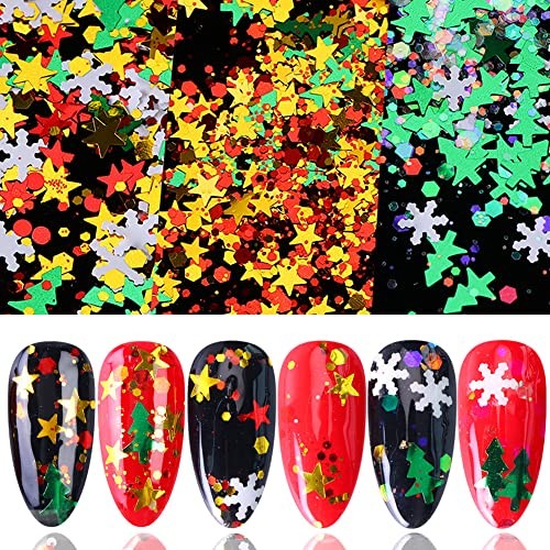 Christmas Nail Glitter Sequins, 24 Grids Holographic Nail Art Flakes Snowflake