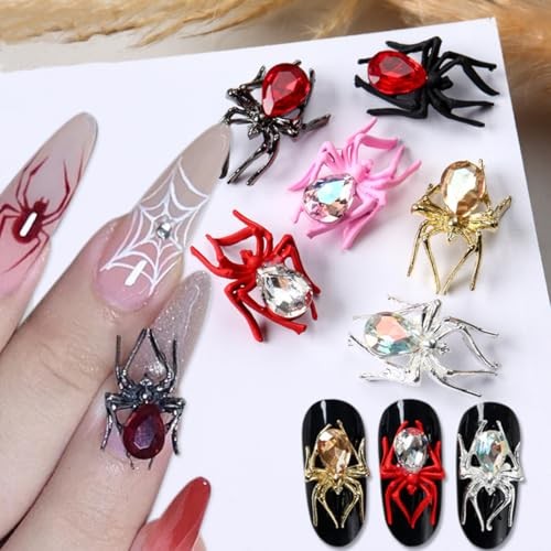 Spider Nail Art Charms 12PCS 3D Metal Resin Jewels for Acrylic Nails Halloween