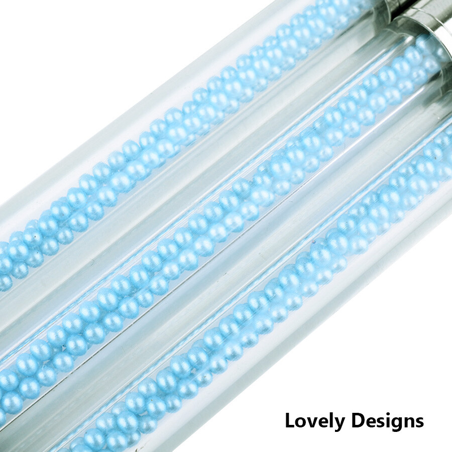 3Pcs Nail Art Liner Brush, Pearly Blue Beaded Pen for Drawing Lines, Flowers