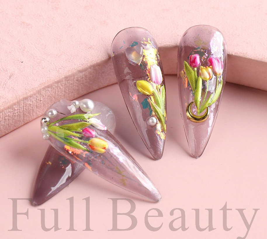 5D Embossed Floral Green Leaf Turnip Nail Stickers Self-Adhesive Manicure 5D26