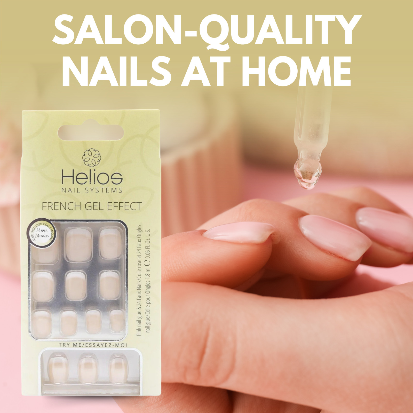 Helios Nude French Oval Gel Acrylic Nails – 24 Pcs, Gel Effect (3-Pack)