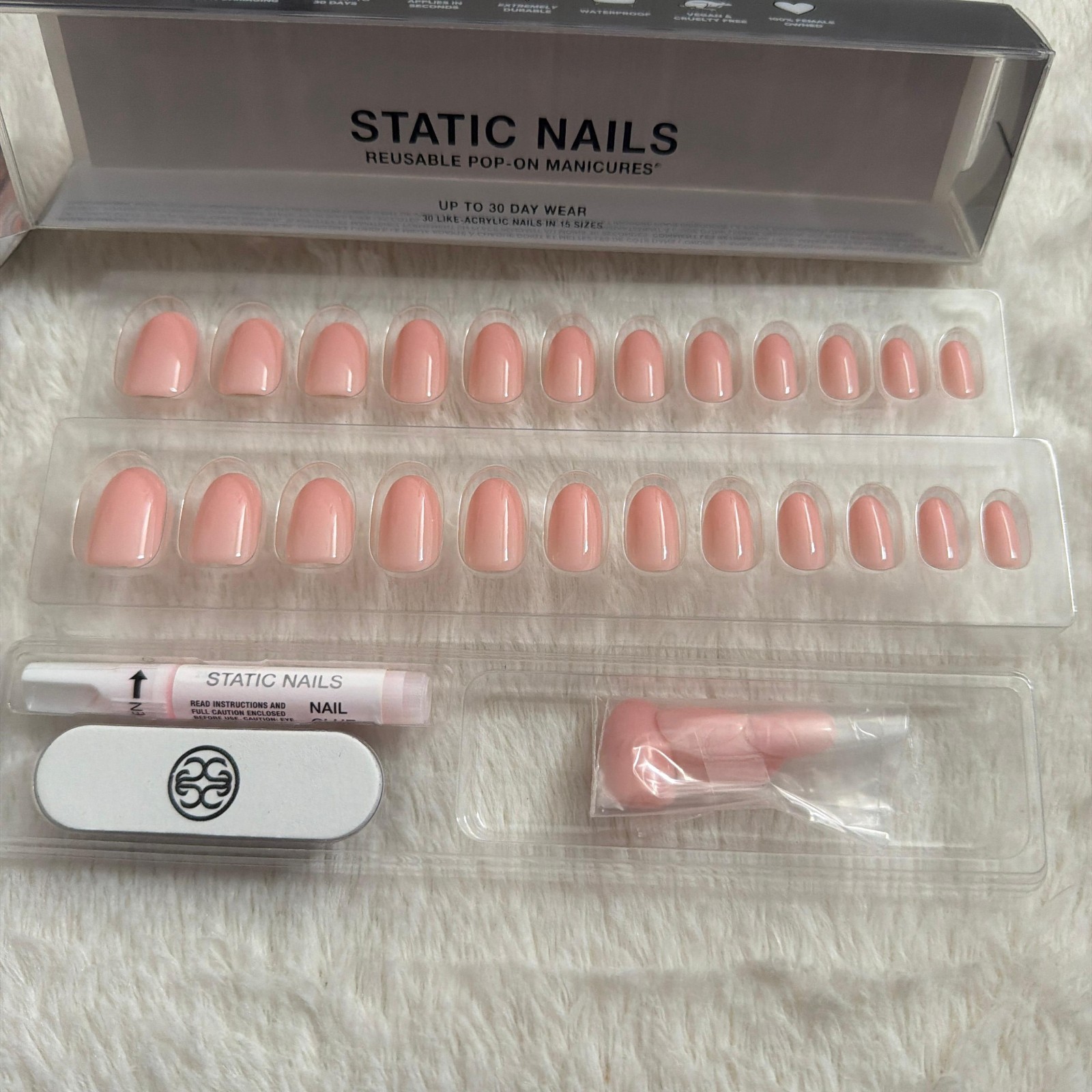 Nails Sataic Oval Pink Glossy Press-On Nails Set Reusable Waterproof ABS Glue