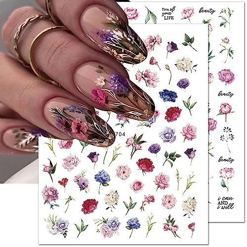 8 Sheets 3D Flower Nail Stickers – Spring & Summer Colorful Floral Nail Art