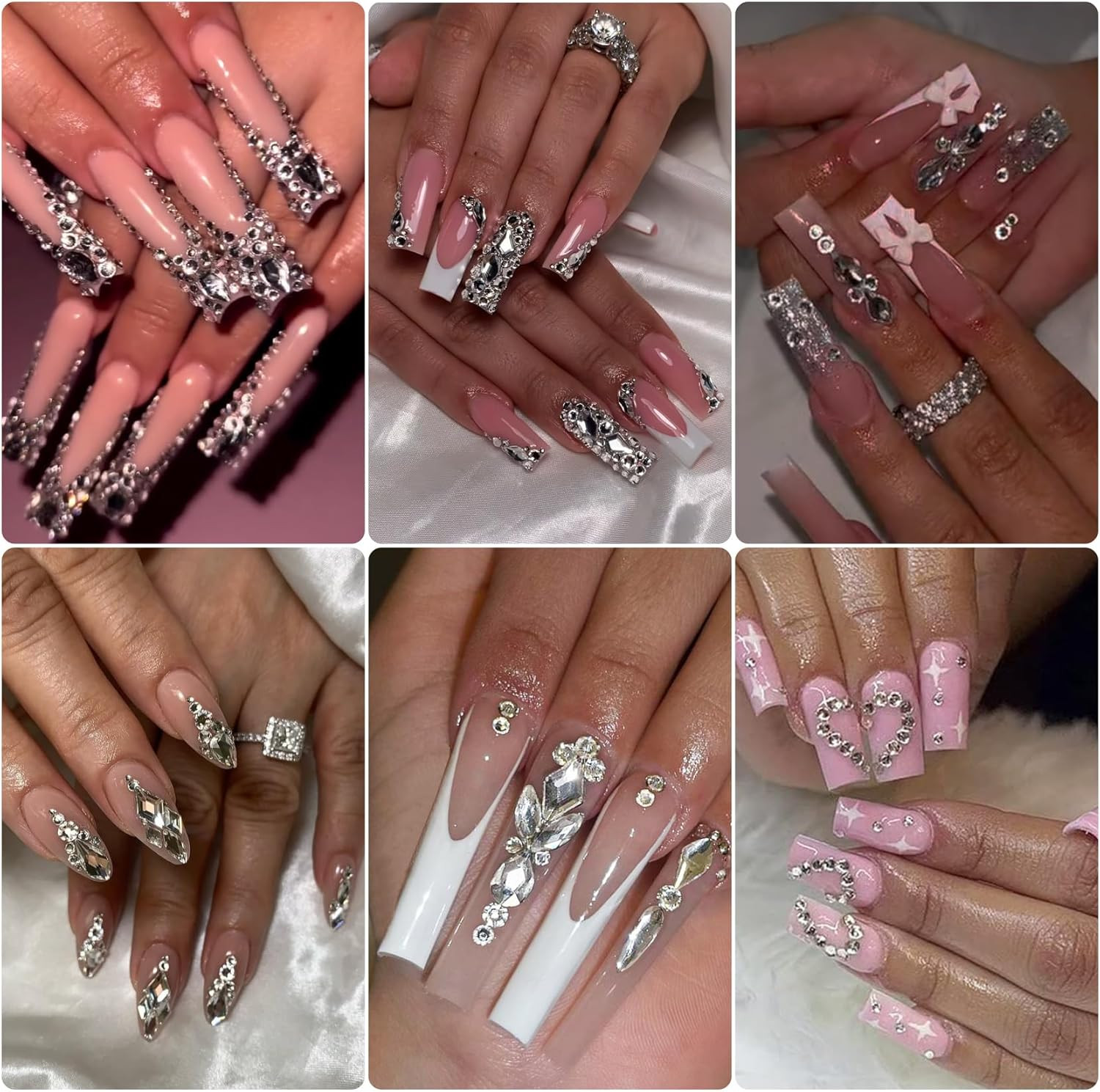 White Nail Rhinestones – 12 Types of Multi Shapes Diamonds & 12 Sizes Flatback r