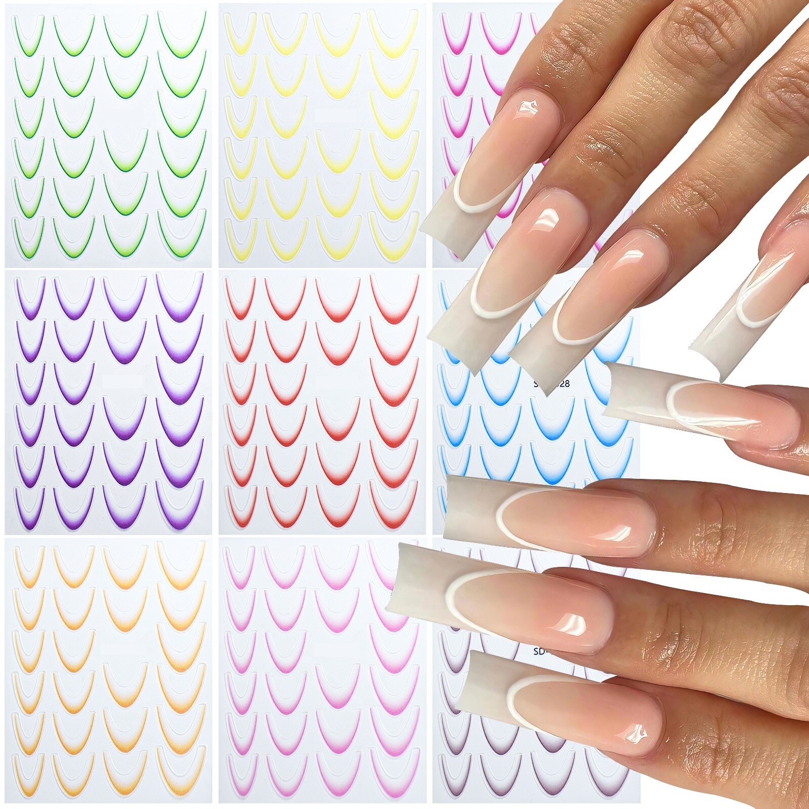 Gradient French Line Nail Art Stickers DIY Designs Stencil Guides Manicure NS2