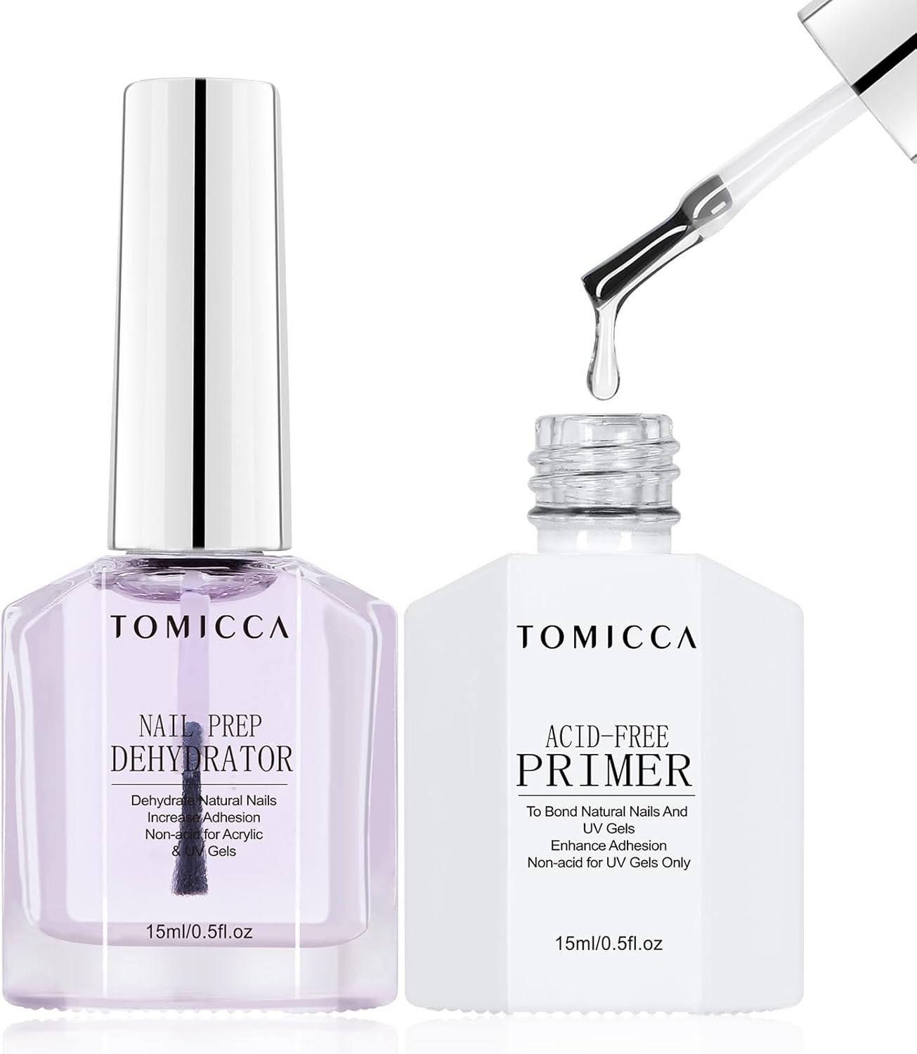 Nail Primer & Nail Prep Dehydrator Set, 15ml Professional Acid-Free Bond Primer